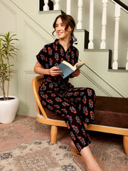 Women Black Night Suit And Pant