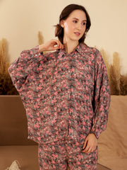 Floral Printed Full Sleeve Night Suit For Women