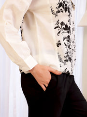 White Shirt Collar Floral Pure Cotton Night Suit For Women