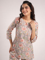 Women's Pure Cotton Off White Conversational Print Night Suits