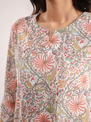 Women's Pure Cotton Off White Conversational Print Night Suits