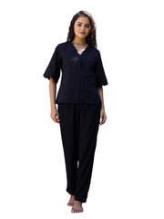 Black Cotton Night Suit With Pant
