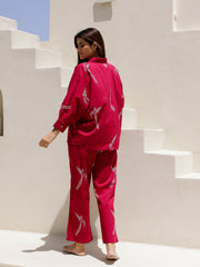 Red Eagle Printed Cotton Shirt Collar Night Suit For Women