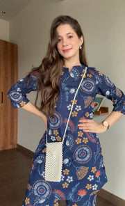 Women Blue Cotton Printed Night Suit Set - SanskrutiHomes 