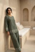 Green Ethnic Hand block Print V-Neck Pure Cotton Night Suit Set for Women - SanskrutiHomes 