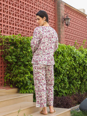 Multi V-Neck Pure Cotton Printed Floral Night Suit For Women