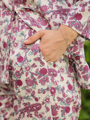 Multi V-Neck Pure Cotton Printed Floral Night Suit For Women