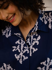 Blue Printed Night Suit Set For Women