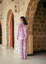 Purple Lapel Collar Abstract Printed Pure Cotton Night Suit - SanskrutiHomes 