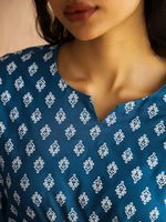 Blue Round Neck Viscose Rayon Printed Ethnic Motifs Night Suit for Women - SanskrutiHomes 
