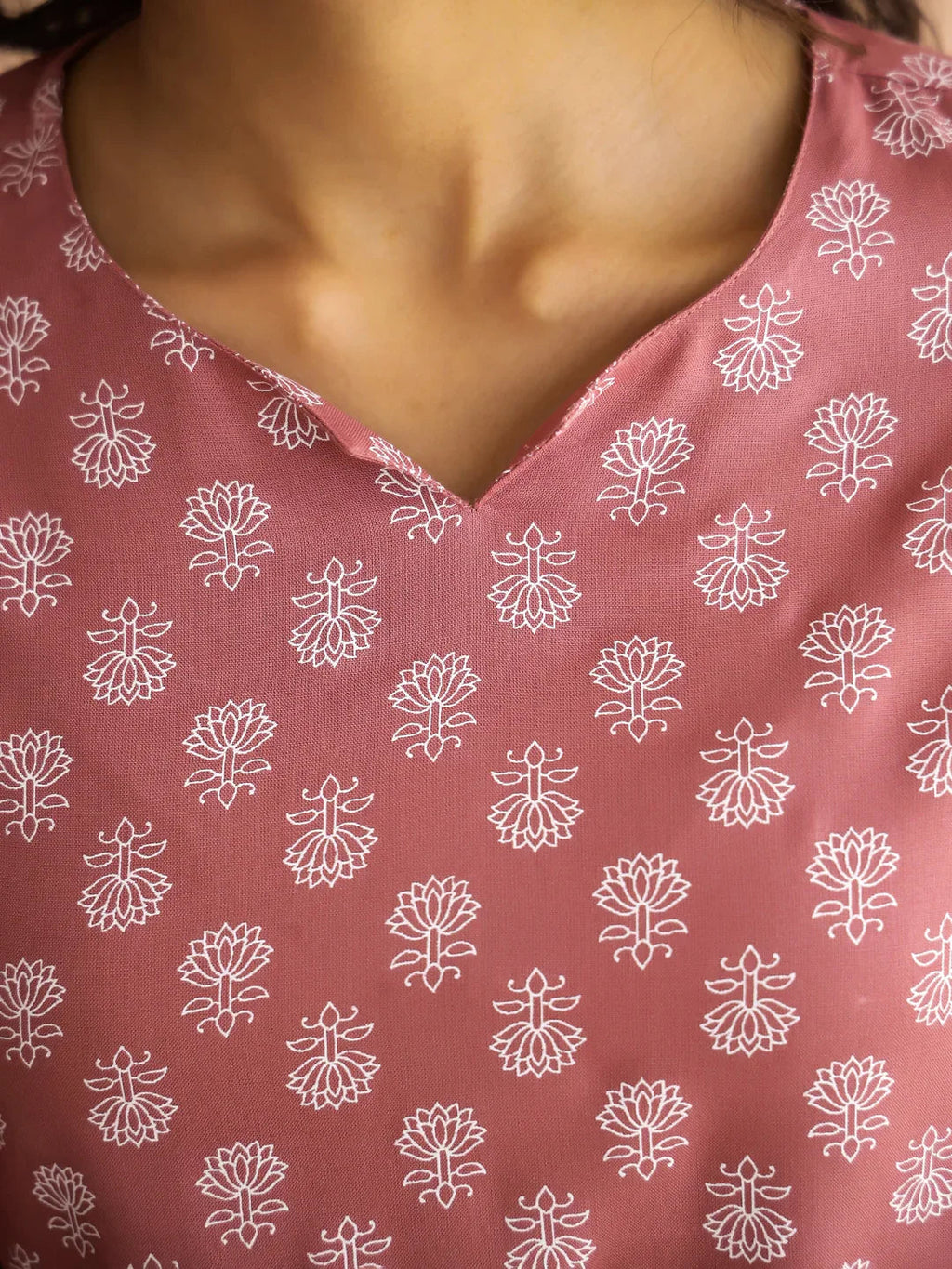 Mauve Round Neck Viscose Rayon Printed Ethnic Motifs Night Suit for Women - SanskrutiHomes 