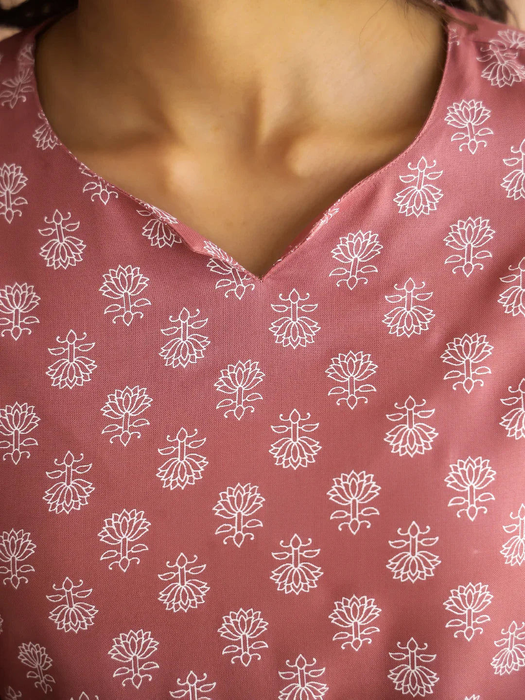 Mauve Round Neck Viscose Rayon Printed Ethnic Motifs Night Suit for Women - SanskrutiHomes 