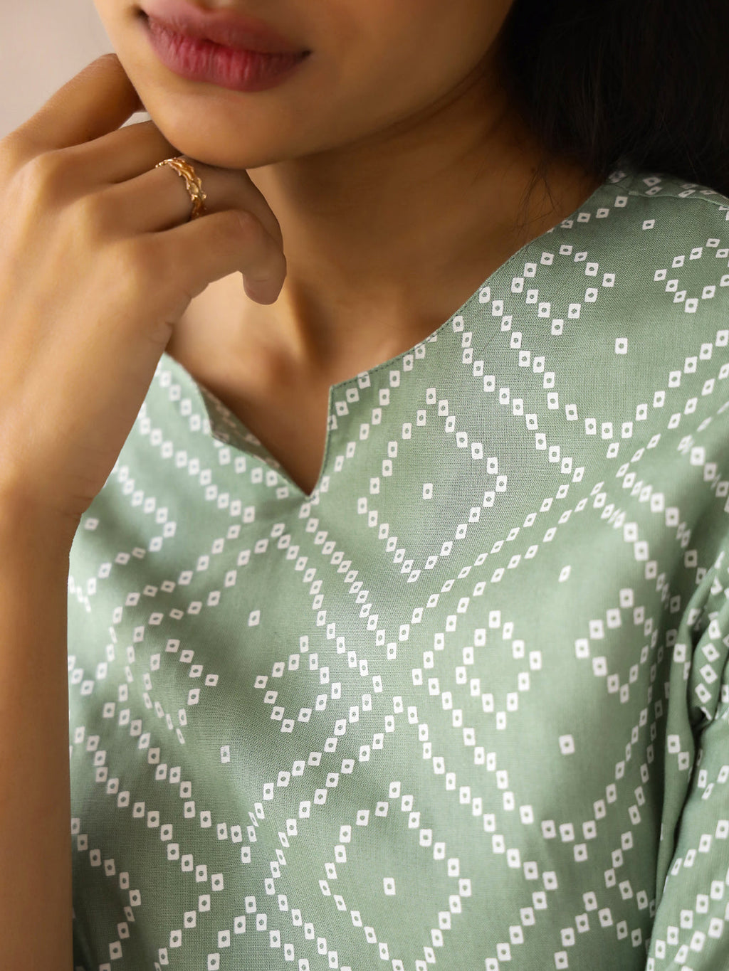Sea Green Round Neck Viscose Rayon Printed Ethnic Motifs Night Suit for Women - SanskrutiHomes 