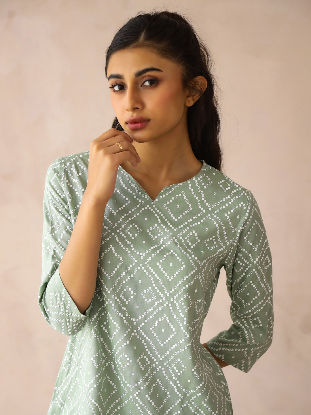 Sea Green Round Neck Viscose Rayon Printed Ethnic Motifs Night Suit for Women - SanskrutiHomes 