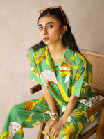 Green Shirt Collar Pure Cotton Printed Floral Night Suit for Women - SanskrutiHomes 