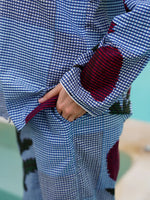 Blue Pure Cotton Lapel Collar Checked Night Suit for Women - SanskrutiHomes 