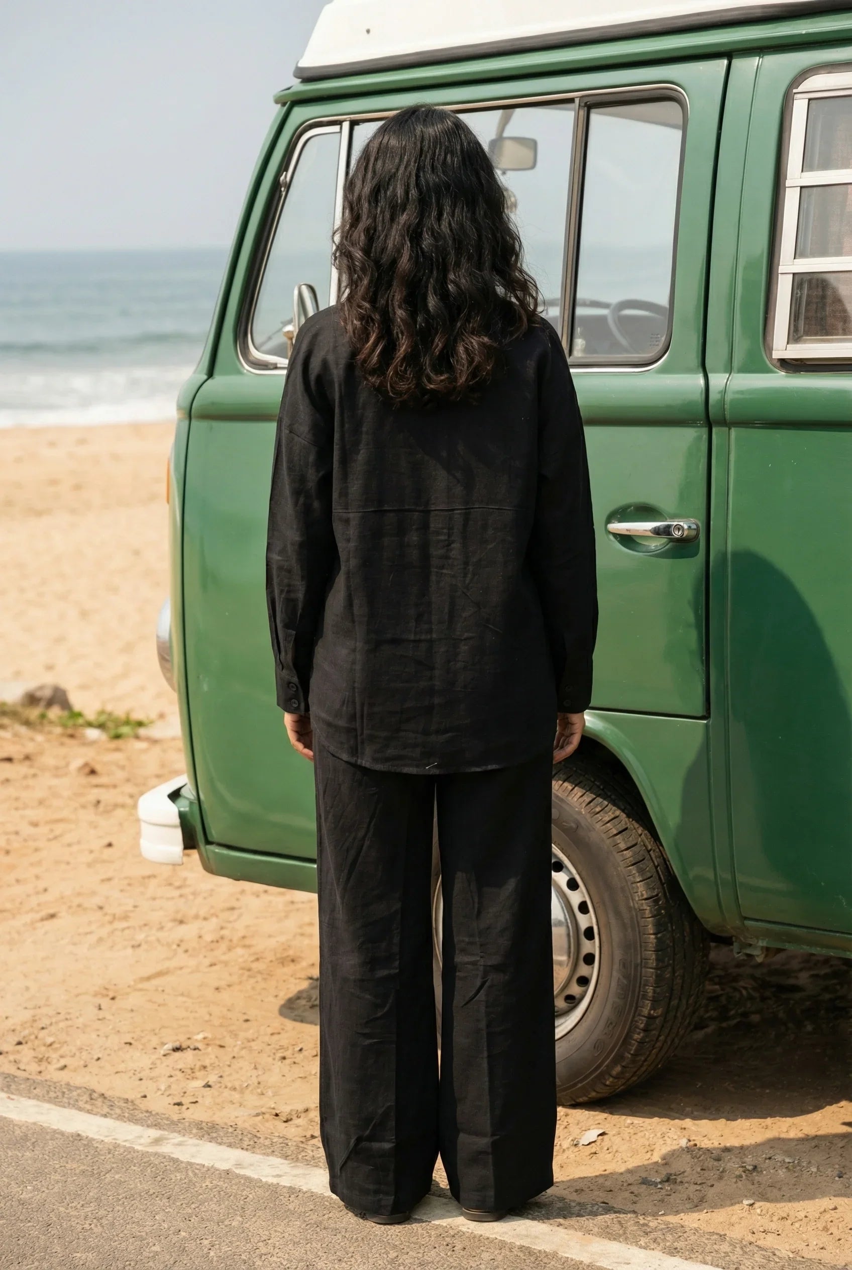 Black Solid Hand block Print Shirt Collar Cotton Night Suit Set for Women - SanskrutiHomes 