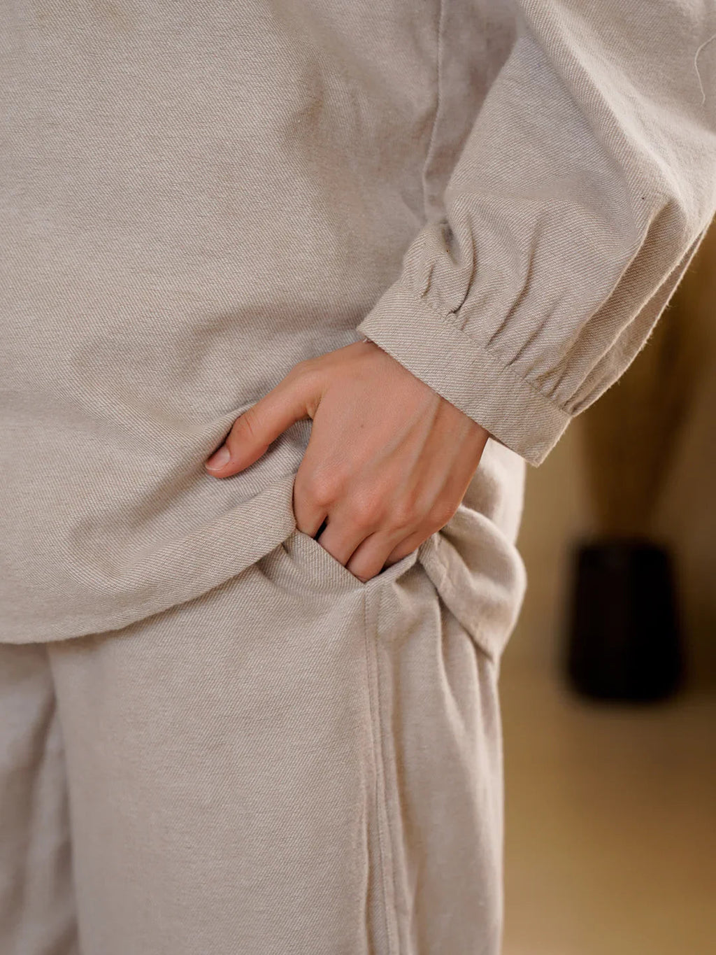 Beige Lapel Collar Pure Cotton Solid Night Suit for Women - SanskrutiHomes 