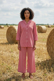 Pink Checkered Shirt Collar Pure Cotton Co-Ord Set