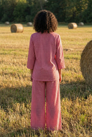 Pink Checkered Shirt Collar Pure Cotton Co-Ord Set