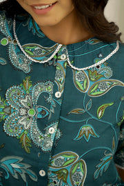Dark Green Peter Pan Collar Night Suit Pajama Set