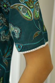 Dark Green Peter Pan Collar Night Suit Pajama Set