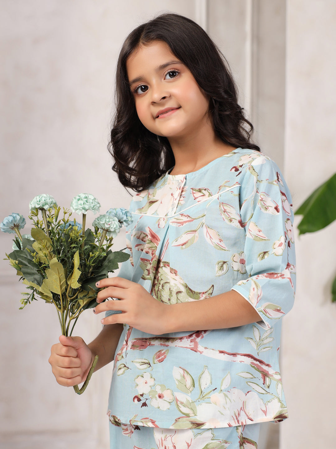Printed Round Neck Night Suit For Kids
