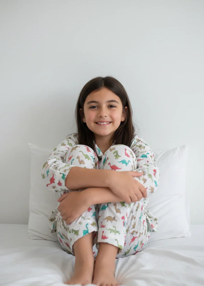 White Printed Pure Cotton Shit Collar Night Suit for Kids - SanskrutiHomes 