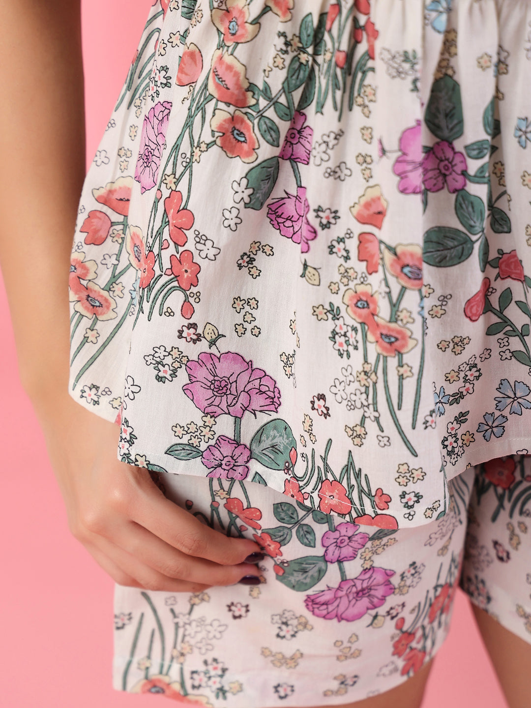 Women Green Printed Cotton Night Suit Set