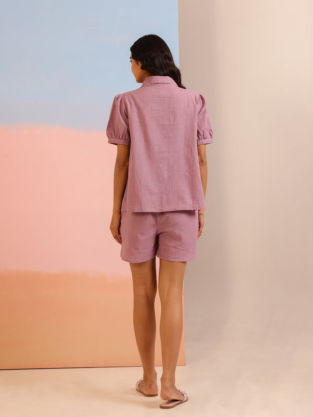 Lavender Color Solid Pure Cotton Night Suit