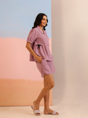 Lavender Color Solid Pure Cotton Night Suit