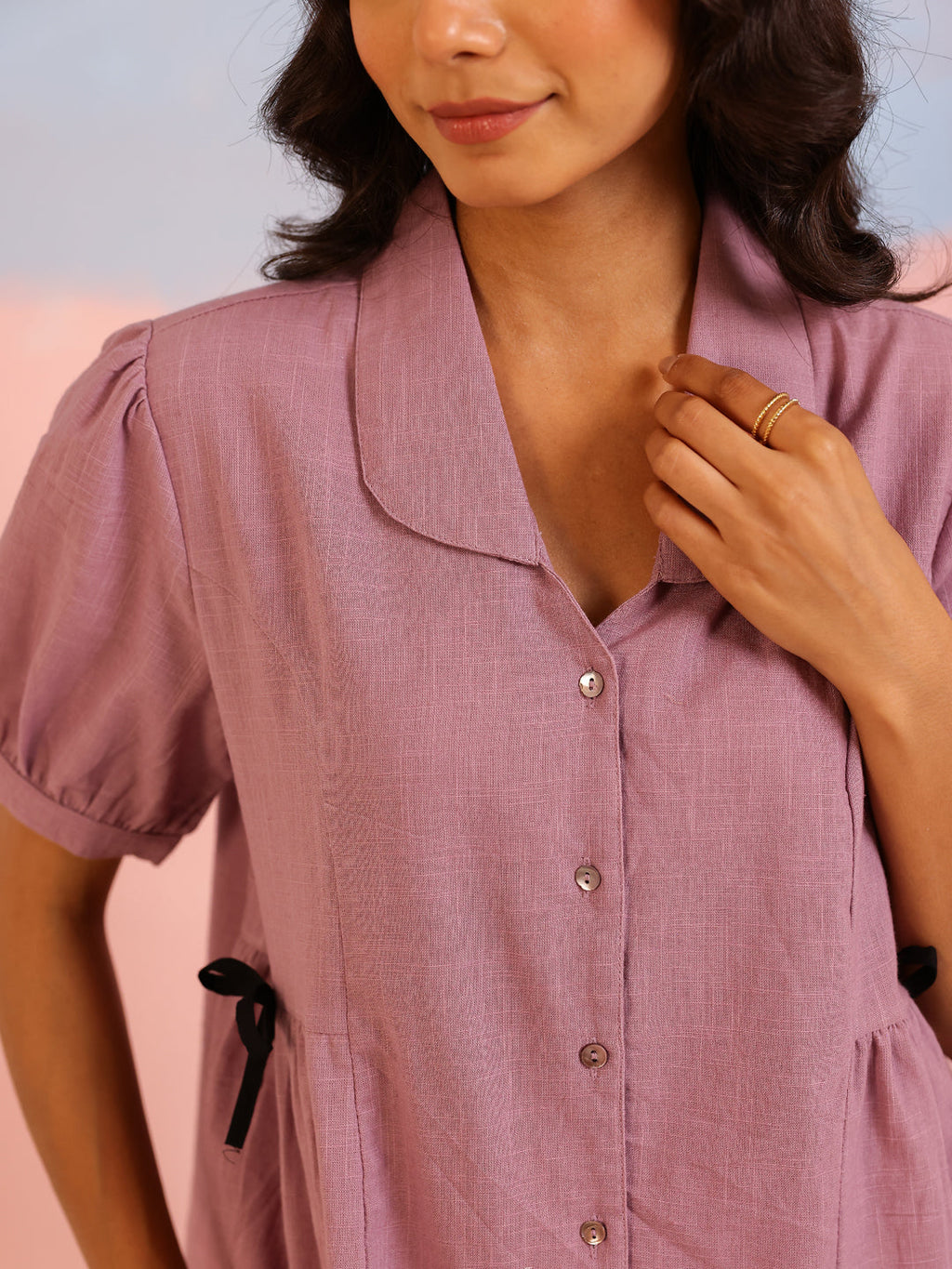 Lavender Color Solid Pure Cotton Night Suit