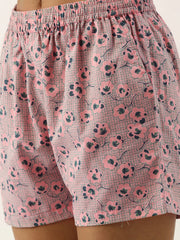 Women Pink With Green Floral Print Cotton Night Suit Set