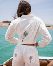 White Tropical Shirt Collar Pure Cotton Night Suit For Women