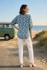 Teal Color Floral Print Cotton Shirt For Women