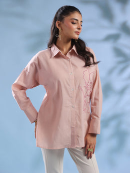 Pink Solid Opaque Formal Shirt For Women