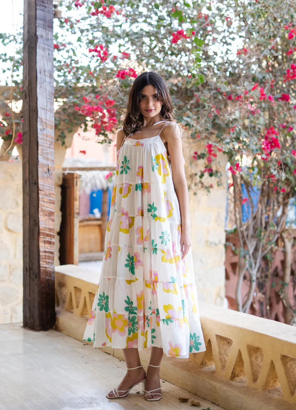 White Floral Printed Cotton Dress for Women - SanskrutiHomes 