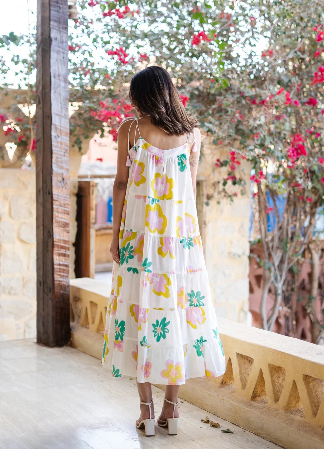 White Floral Printed Cotton Dress for Women - SanskrutiHomes 