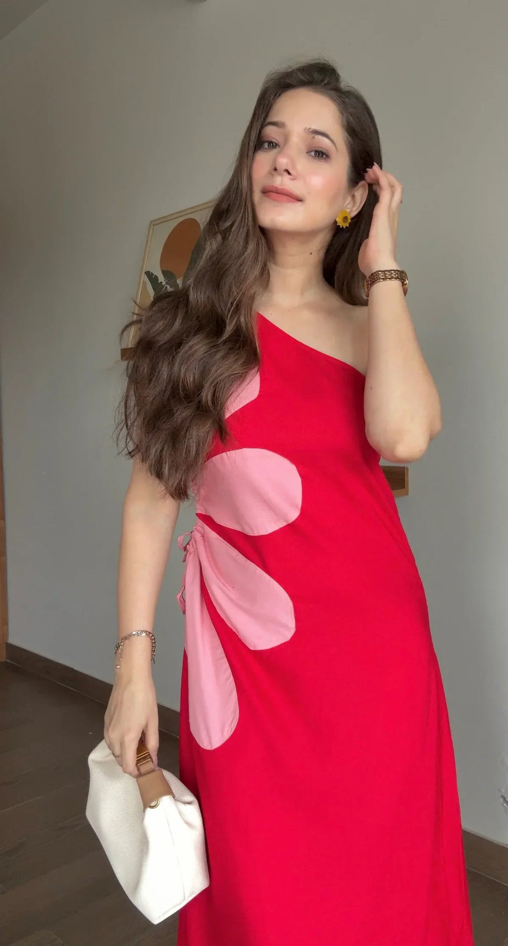 Red Floral Printed Dress for Women - SanskrutiHomes 