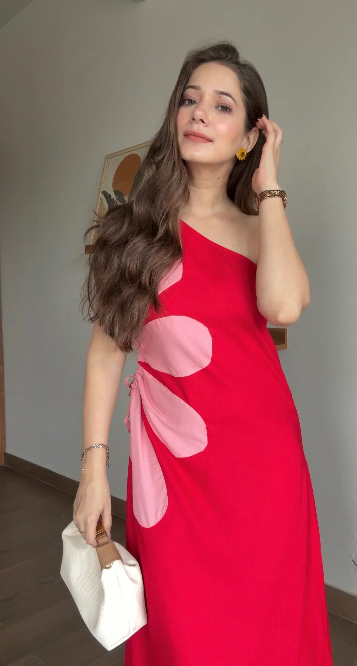 Red Floral Printed Dress for Women - SanskrutiHomes 