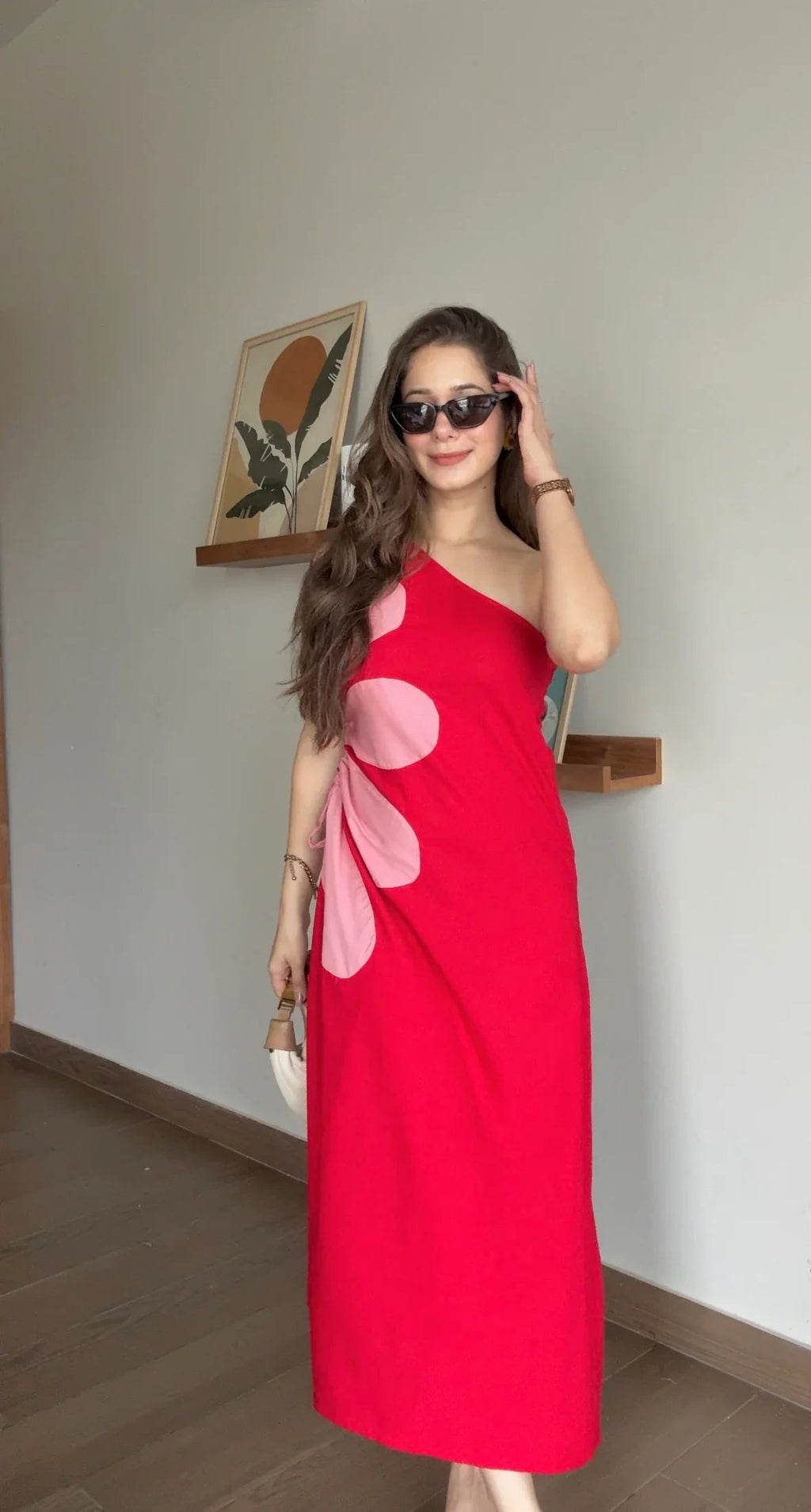 Red Floral Printed Dress for Women - SanskrutiHomes 