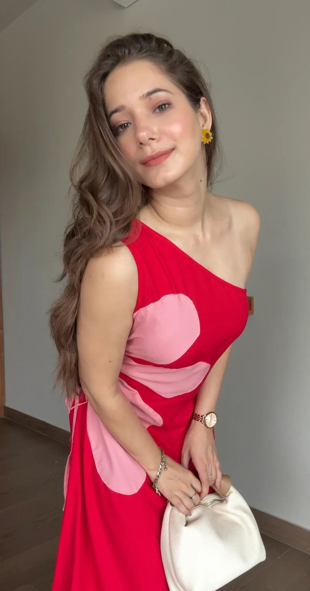 Red Floral Printed Dress for Women - SanskrutiHomes 