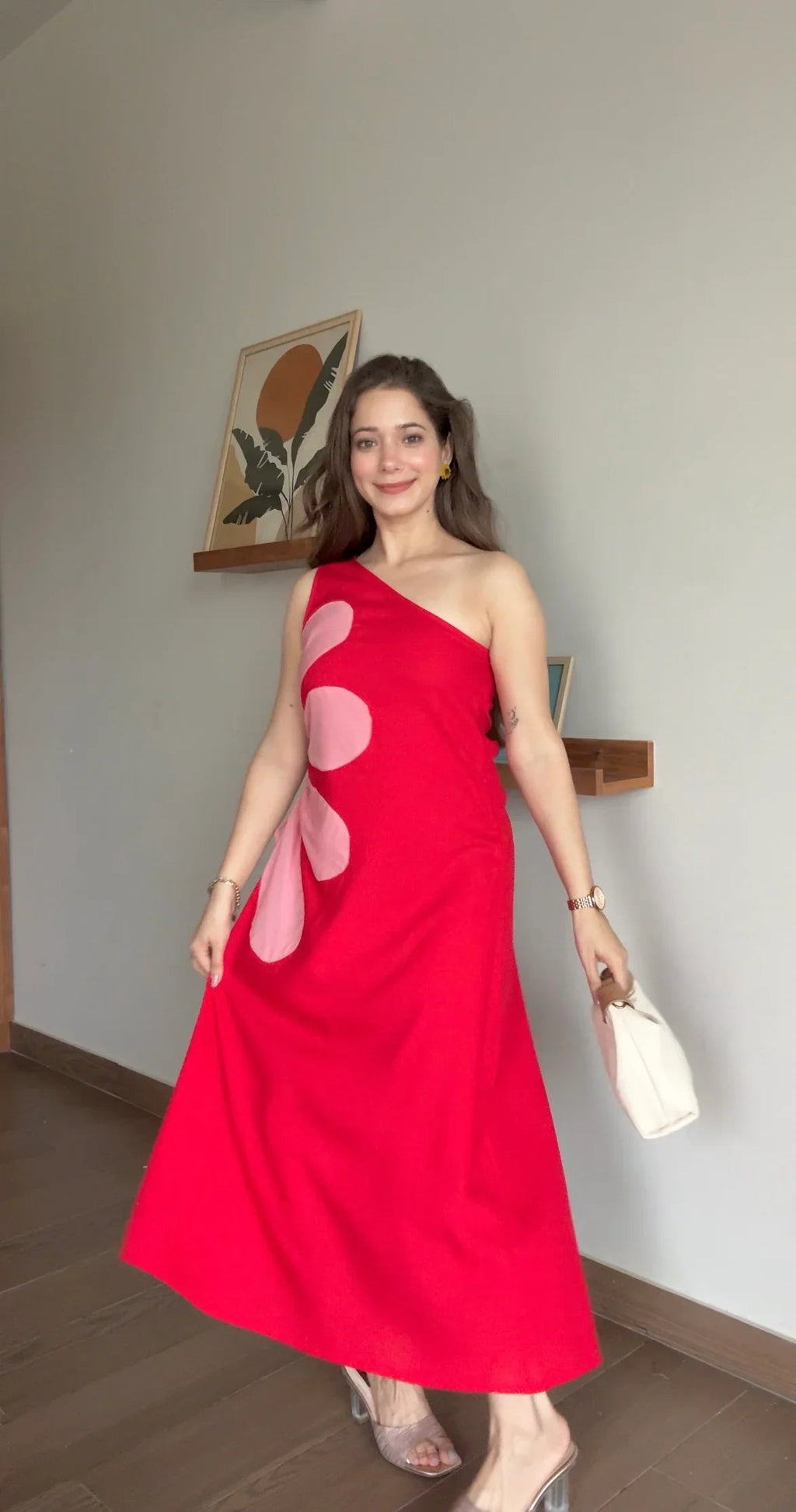 Red Floral Printed Dress for Women - SanskrutiHomes 