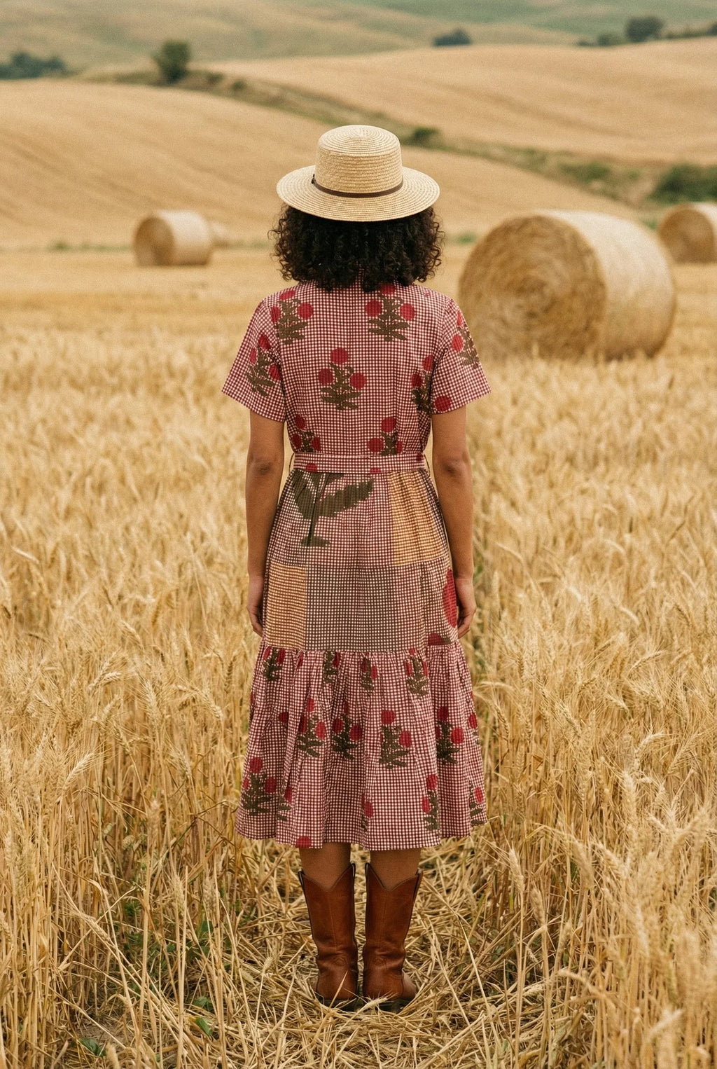 Red Floral Print Shirt Collar Cotton Dress for Women - SanskrutiHomes 