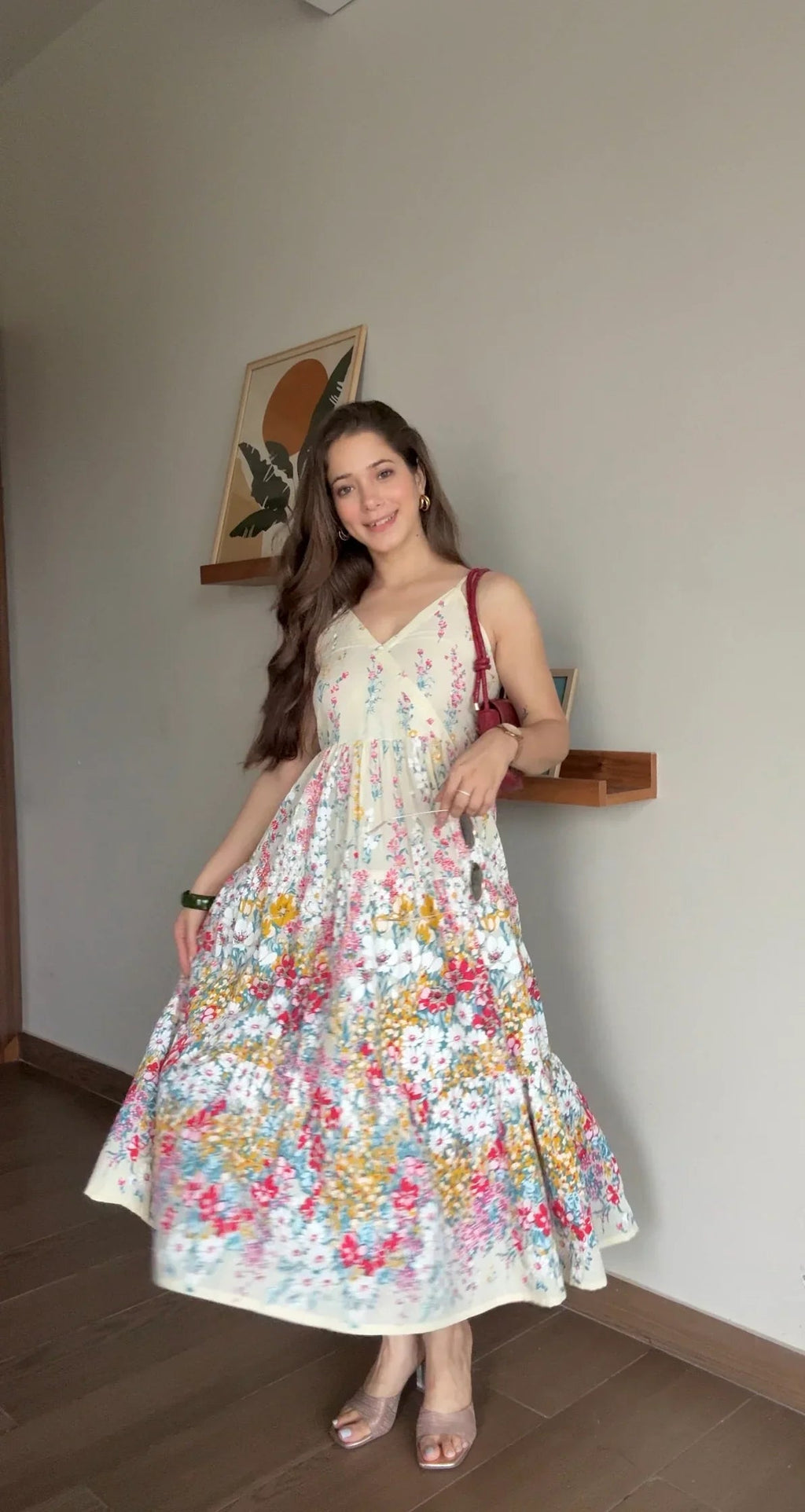 White Printed Sleeveless Dress for Women - SanskrutiHomes 