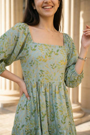 Women's Grey  Floral Printed Cotton Dress