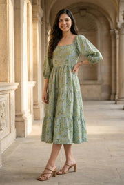 Women's Grey  Floral Printed Cotton Dress