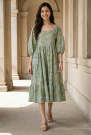 Women's Grey  Floral Printed Cotton Dress