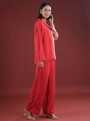 Red Solid Print Night Suit Set - SanskrutiHomes 