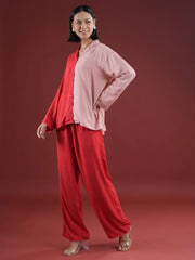 Red Solid Print Night Suit Set - SanskrutiHomes 